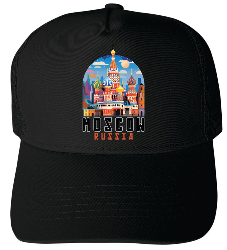Moscow Russia Unisex Mesh Back Trucker Hat with Adjustable Snapback Black