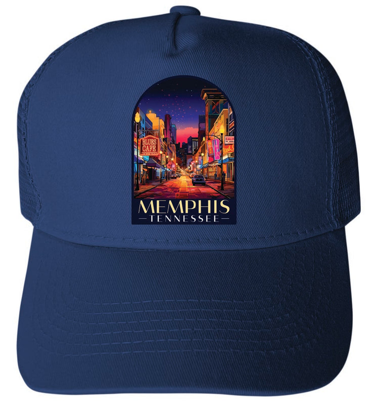 Memphis Tennessee Design C Navy Unisex Mesh Back Trucker Hat with Adjustable Snapback 4-Pack