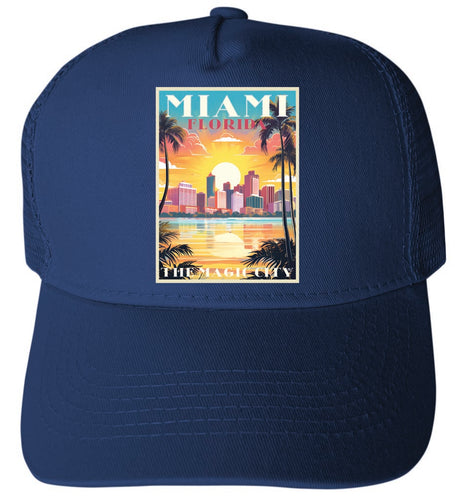 Miami Florida Design A Navy Unisex Mesh Back Trucker Hat with Adjustable Snapback 4-Pack