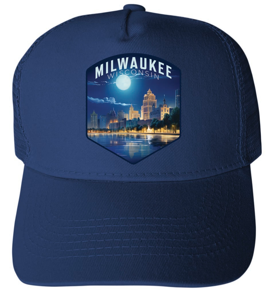 Milwaukee Wisconsin Design B Navy Unisex Mesh Back Trucker Hat with Adjustable Snapback 4-Pack