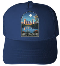Load image into Gallery viewer, Minneapolis Minnesota Design C Navy Unisex Mesh Back Trucker Hat with Adjustable Snapback 4-Pack
