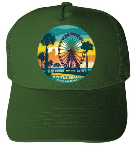 Myrtle Beach South Carolina Design C Green Unisex Mesh Back Trucker Hat with Adjustable Snapback 2-Pack