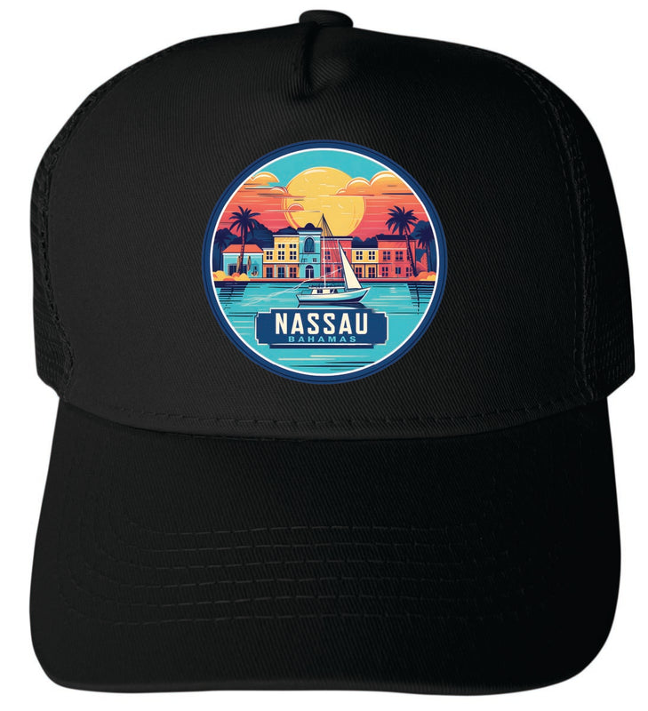 Nassau the Bahamas Unisex Mesh Back Trucker Hat with Adjustable Snapback Black