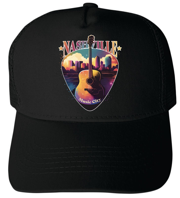 Nashville Tennessee Unisex Mesh Back Trucker Hat with Adjustable Snapback Black