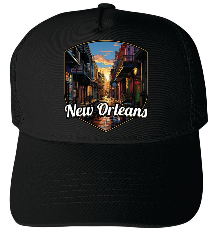 New Orleans Louisiana Unisex Mesh Back Trucker Hat with Adjustable Snapback Black