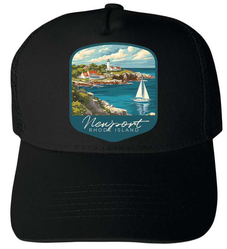Newport Rhode Island Unisex Mesh Back Trucker Hat with Adjustable Snapback Black