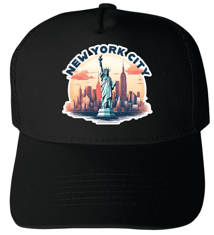 New York City, New York Unisex Mesh Back Trucker Hat with Adjustable Snapback Black