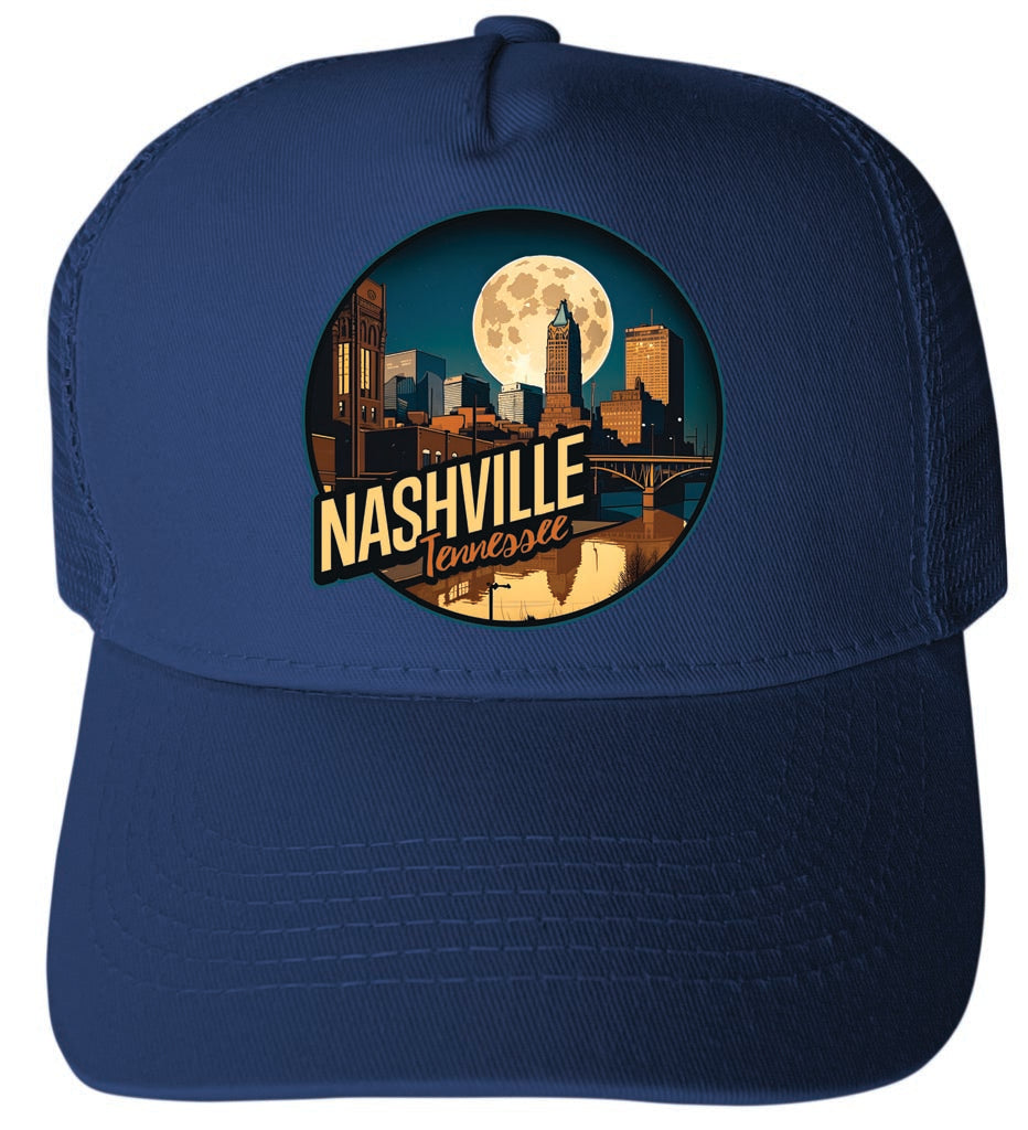 Nashville Tennessee Design B Navy Unisex Mesh Back Trucker Hat with Adjustable Snapback 4-Pack