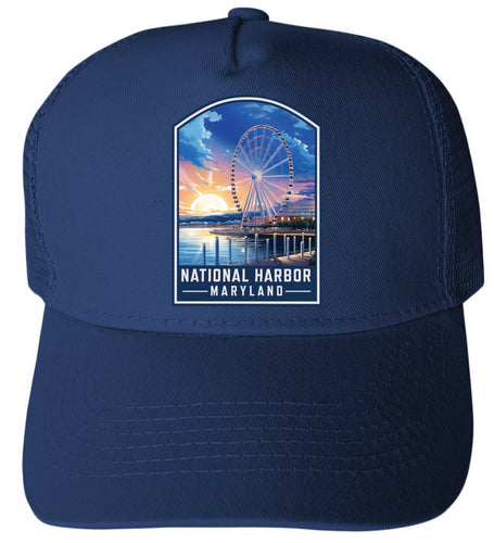 National Harbor Maryland Design A Navy Unisex Mesh Back Trucker Hat with Adjustable Snapback 4-Pack