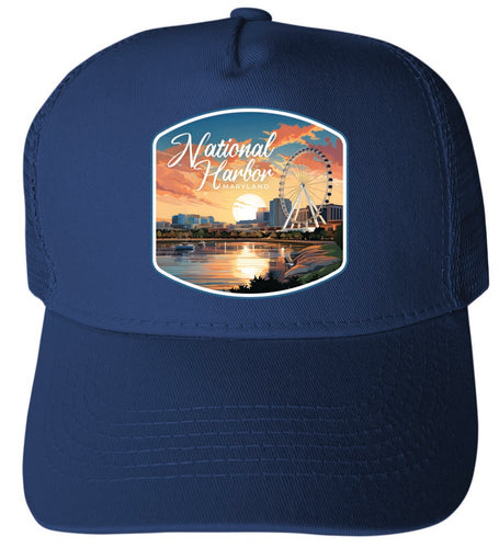 National Harbor Maryland Design B Navy Unisex Mesh Back Trucker Hat with Adjustable Snapback 4-Pack