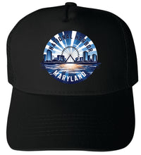 Load image into Gallery viewer, National Harbor Maryland Design C  Unisex Mesh Back Trucker Hat with Adjustable Snapback
