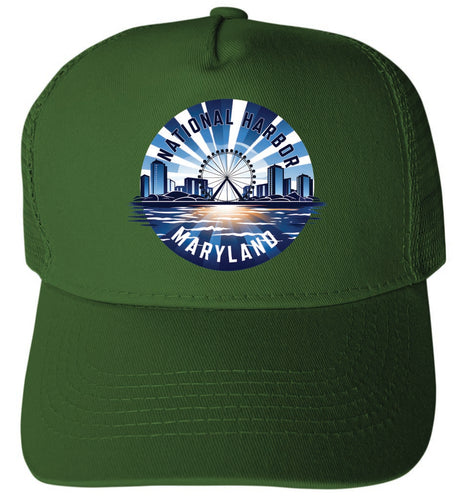 National Harbor Maryland Design C Green Unisex Mesh Back Trucker Hat with Adjustable Snapback 2-Pack