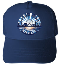 Load image into Gallery viewer, National Harbor Maryland Design C  Unisex Mesh Back Trucker Hat with Adjustable Snapback
