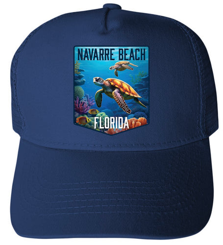 Navarre Beach Florida Underwater Turtle Design Navy Unisex Mesh Back Trucker Hat with Adjustable Snapback 4-Pack