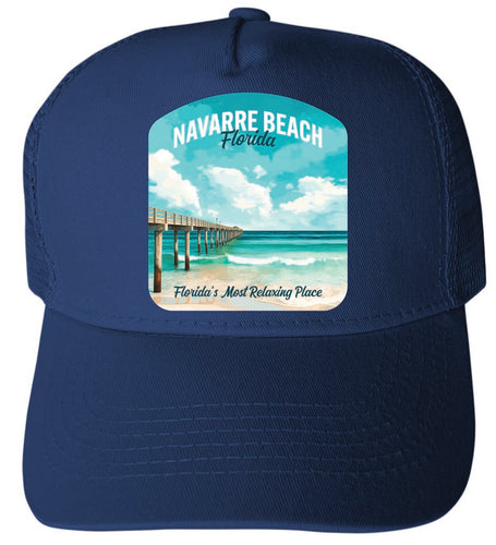 Navarre Beach Florida Pier Painting Design Navy Unisex Mesh Back Trucker Hat with Adjustable Snapback 4-Pack
