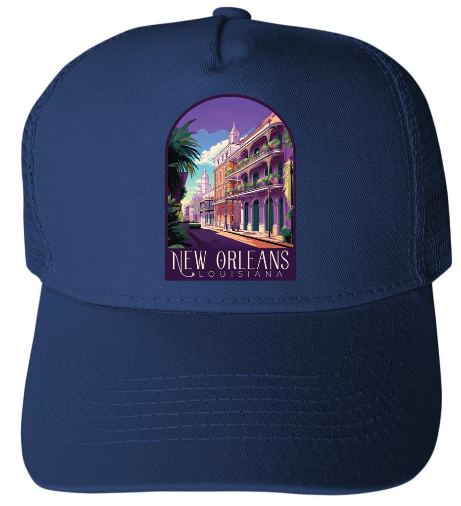 New Orleans Louisiana Design C Navy Unisex Mesh Back Trucker Hat with Adjustable Snapback 4-Pack
