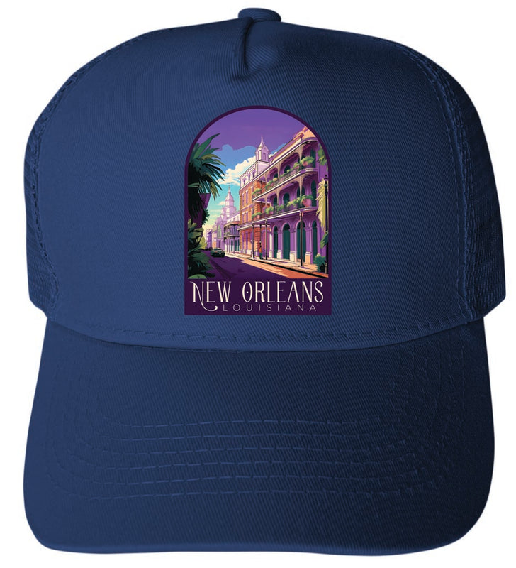 New Orleans Louisiana Design C Navy Unisex Mesh Back Trucker Hat with Adjustable Snapback 4-Pack