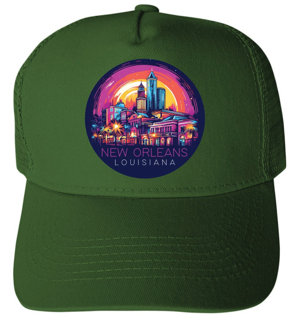 New Orleans Lousiana Design D Green Unisex Mesh Back Trucker Hat with Adjustable Snapback 2-Pack