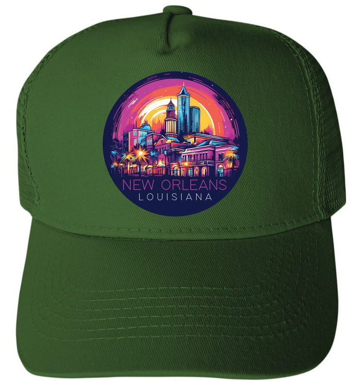 New Orleans Lousiana Design D Green Unisex Mesh Back Trucker Hat with Adjustable Snapback 2-Pack