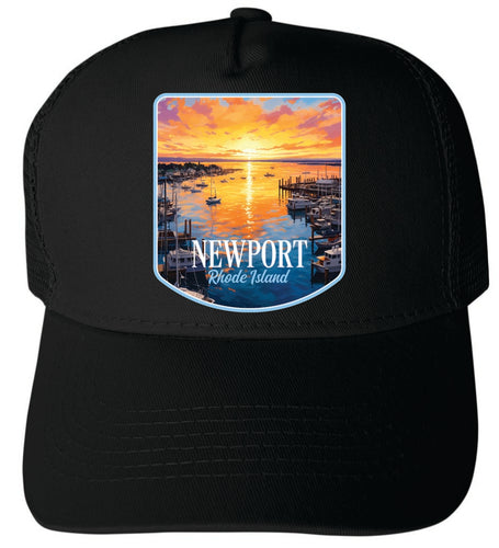Newport Rhode Island Sunset over the Bay Design Black Unisex Mesh Back Trucker Hat with Adjustable Snapback Single