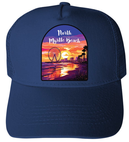 North Myrtle Beach South Carolina Design A Navy Unisex Mesh Back Trucker Hat with Adjustable Snapback 4-Pack