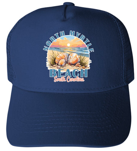 North Myrtle Beach South Carolina Design B Navy Unisex Mesh Back Trucker Hat with Adjustable Snapback 4-Pack