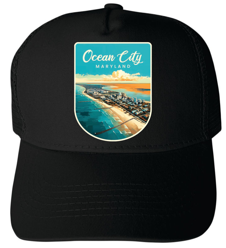 Ocean City Maryland Unisex Mesh Back Trucker Hat with Adjustable Snapback Black