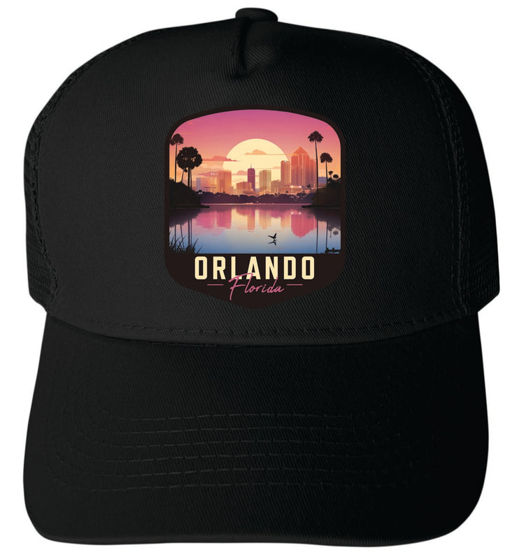 Orlando Florida Unisex Mesh Back Trucker Hat with Adjustable Snapback Black