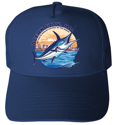 Ocean City Maryland Design C Navy Unisex Mesh Back Trucker Hat with Adjustable Snapback 4-Pack