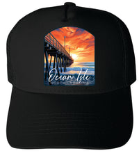 Load image into Gallery viewer, Ocean Isle Sunset Pier Design  Unisex Mesh Back Trucker Hat with Adjustable Snapback
