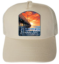 Load image into Gallery viewer, Ocean Isle Sunset Pier Design  Unisex Mesh Back Trucker Hat with Adjustable Snapback
