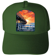 Load image into Gallery viewer, Ocean Isle Sunset Pier Design  Unisex Mesh Back Trucker Hat with Adjustable Snapback
