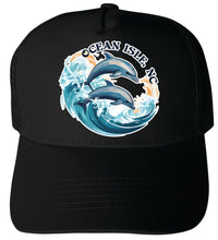 Load image into Gallery viewer, Ocean Isle Dolphin Waves Design  Unisex Mesh Back Trucker Hat with Adjustable Snapback
