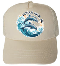 Load image into Gallery viewer, Ocean Isle Dolphin Waves Design  Unisex Mesh Back Trucker Hat with Adjustable Snapback
