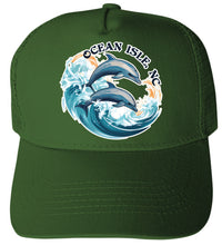 Load image into Gallery viewer, Ocean Isle Dolphin Waves Design  Unisex Mesh Back Trucker Hat with Adjustable Snapback
