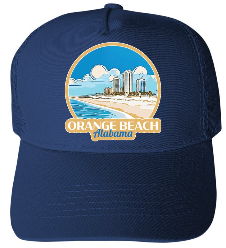 Orange Beach Alabama Design A Navy Unisex Mesh Back Trucker Hat with Adjustable Snapback 4-Pack