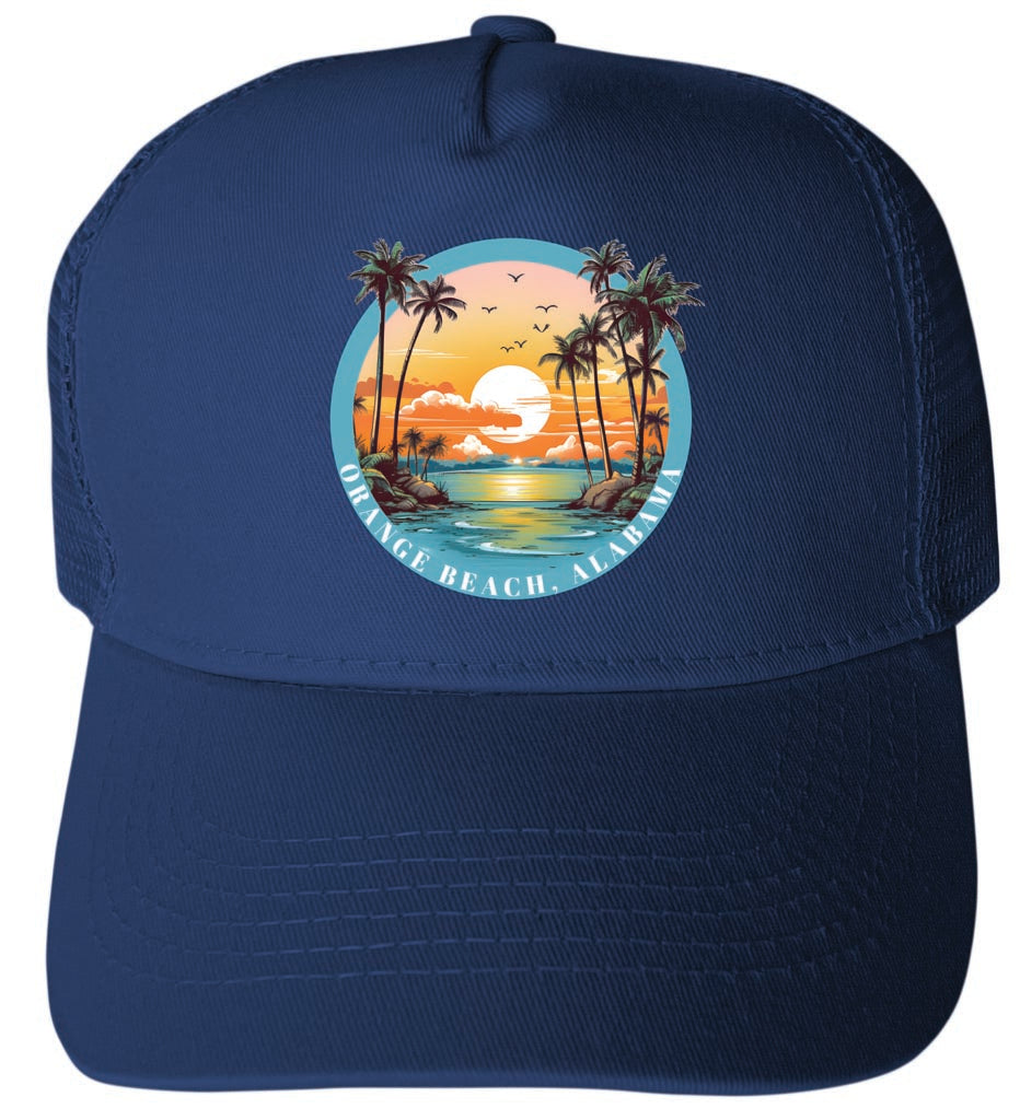 Orange Beach Alabama Design B Navy Unisex Mesh Back Trucker Hat with Adjustable Snapback 4-Pack