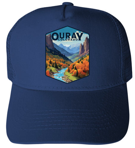 Ouray Colorado Mountains and River Design Navy Unisex Mesh Back Trucker Hat with Adjustable Snapback 4-Pack