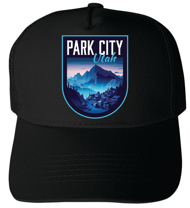 Park City Utah Unisex Mesh Back Trucker Hat with Adjustable Snapback Black
