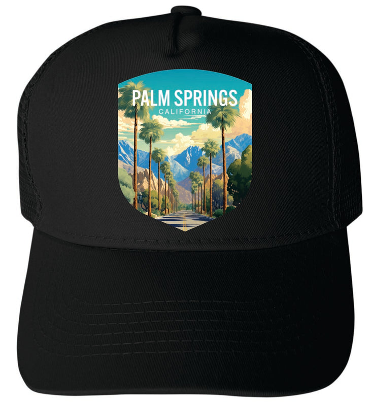 Palm Springs California Unisex Mesh Back Trucker Hat with Adjustable Snapback Black