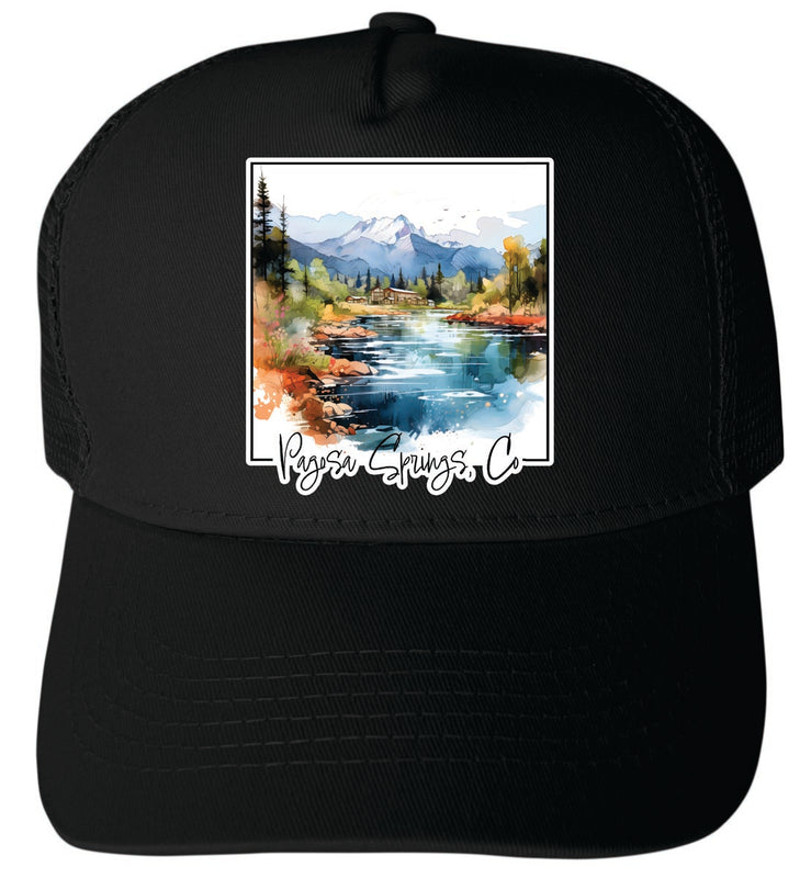Pagosa Springs Colorado Unisex Mesh Back Trucker Hat with Adjustable Snapback Black