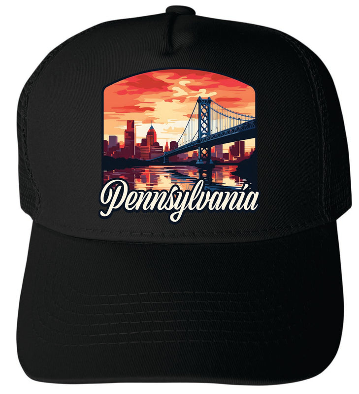 Pennsylvania Unisex Mesh Back Trucker Hat with Adjustable Snapback Black