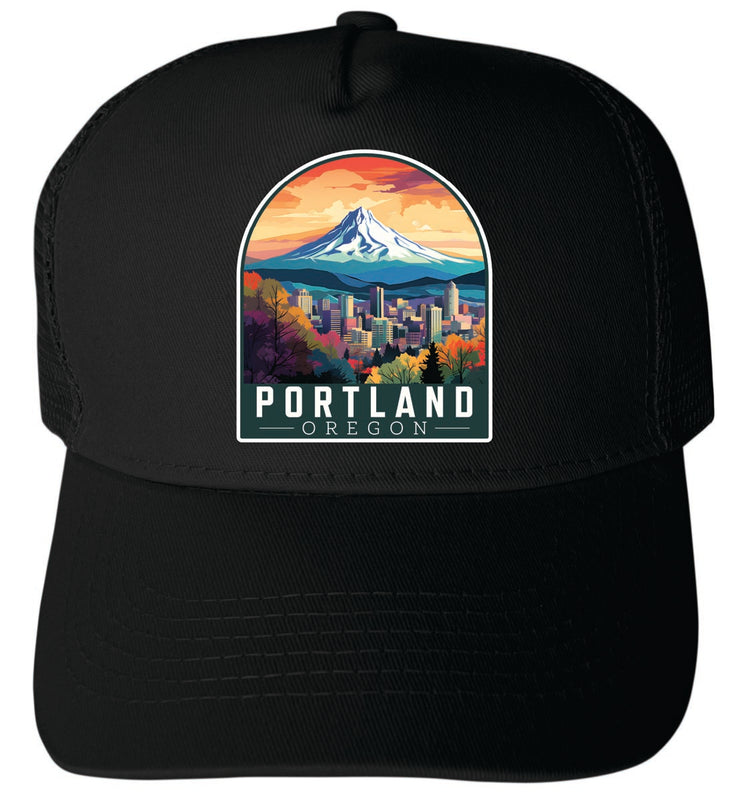 Portland Oregon Unisex Mesh Back Trucker Hat with Adjustable Snapback Black