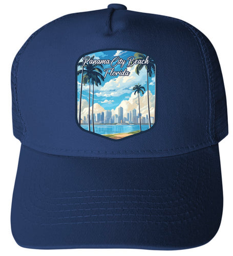 Panama City Beach Florida Design B Navy Unisex Mesh Back Trucker Hat with Adjustable Snapback 4-Pack