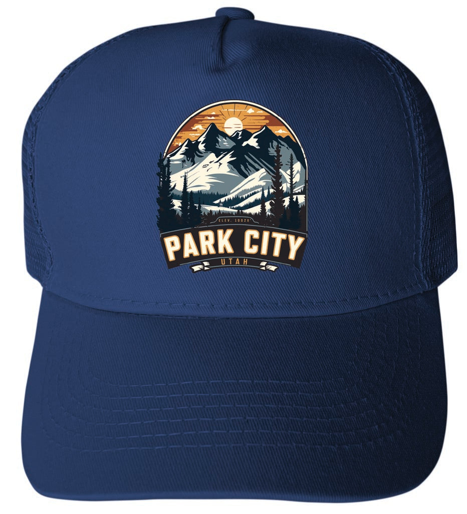 Park City Utah Design B Navy Unisex Mesh Back Trucker Hat with Adjustable Snapback 4-Pack