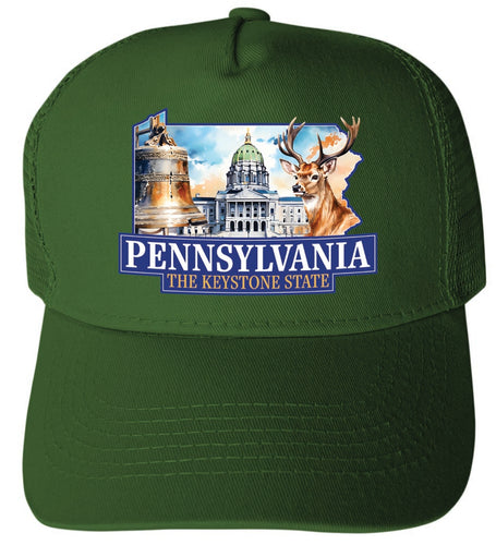 Pennsylvania Design D Green Unisex Mesh Back Trucker Hat with Adjustable Snapback 2-Pack