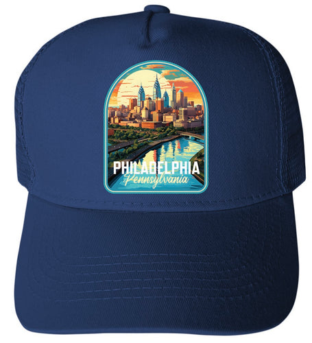 Philadelphia Pennsylvania Design A Navy Unisex Mesh Back Trucker Hat with Adjustable Snapback 4-Pack