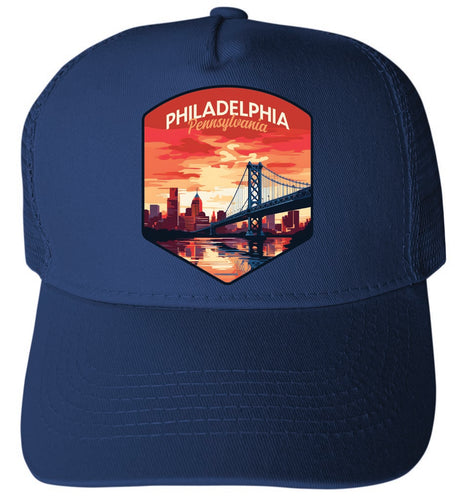 Philadelphia Pennsylvania Design B Navy Unisex Mesh Back Trucker Hat with Adjustable Snapback 4-Pack