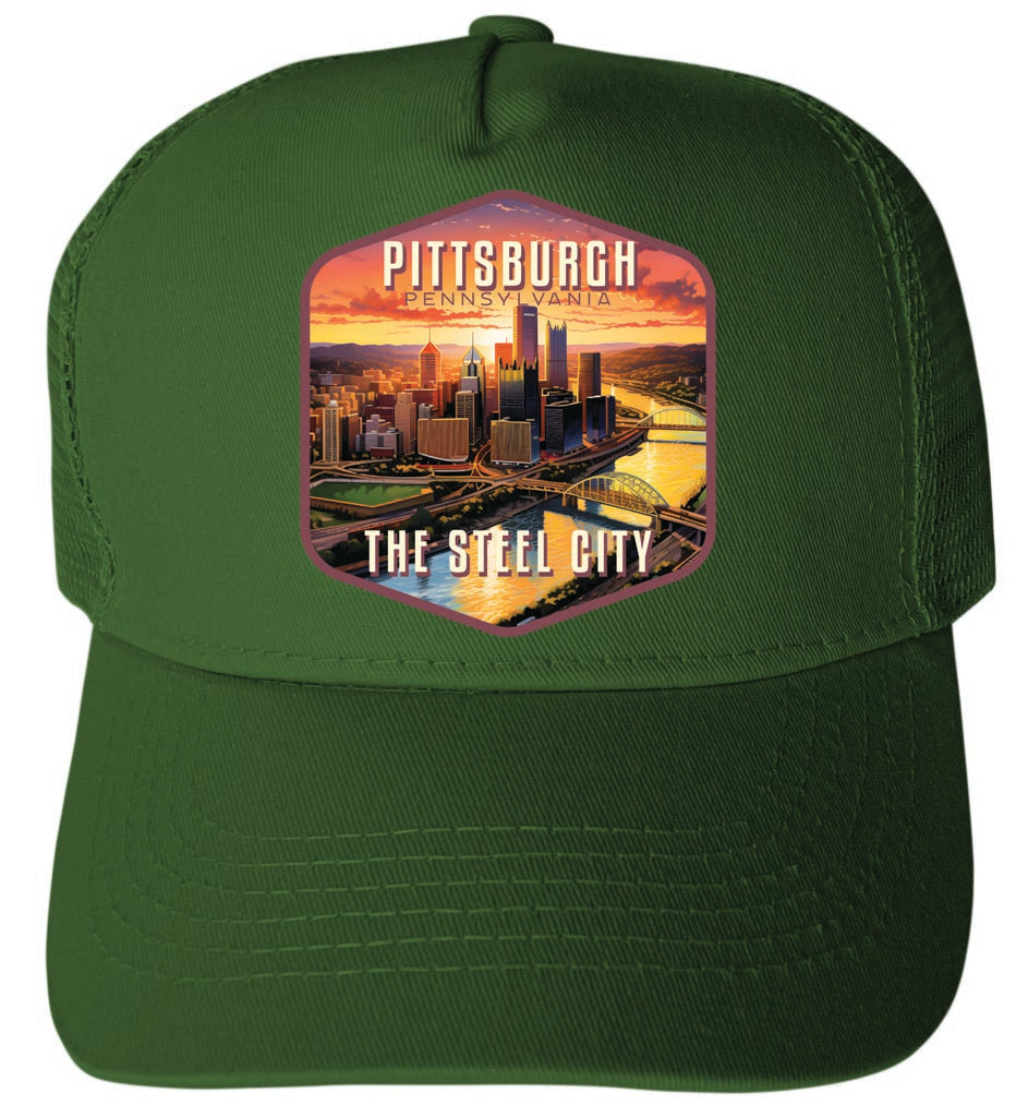 Pittsburgh Pennsylvania The Steel City Design Green Unisex Mesh Back Trucker Hat with Adjustable Snapback 4-Pack