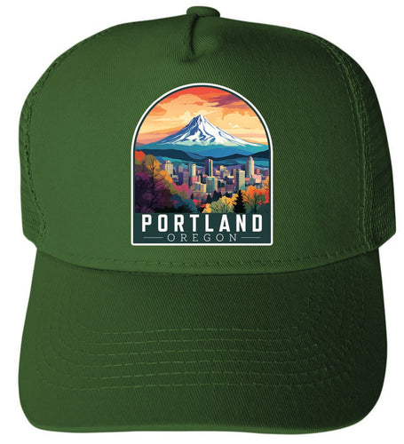 Portland Oregon Design A Green Unisex Mesh Back Trucker Hat with Adjustable Snapback 2-Pack